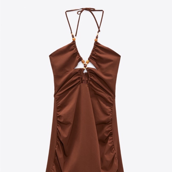 zara-dresses-zara-brown-stretch-summer-halter-dress-sz-l-poshmark